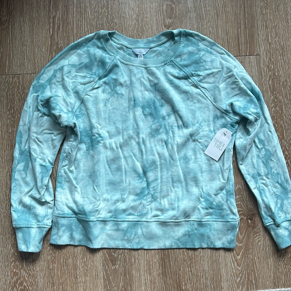 New! Time & Tru blue tie dye 100% cotton terry sweatshirt, small